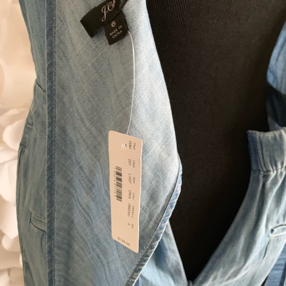 J. Crew Chambray Wrap Dark Matter Blue Denim Tie Jumpsuit NWT - Picture 7 of 8